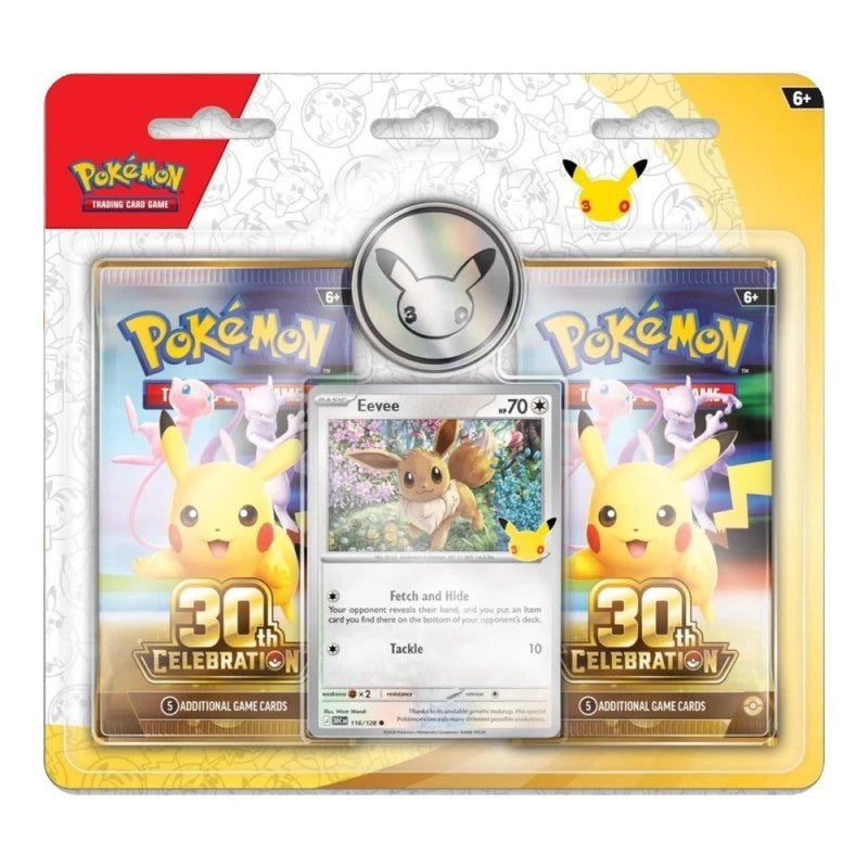 Case Sellado Blister 2 Sobres + Moneda + Carta Promocional Eevee Pokémon 30 Aniversario [EN] INGLÉS
